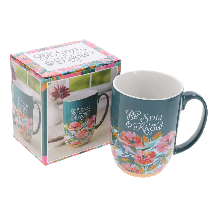 Be Still & Know - Floral Teal Green Ceramic Mug
