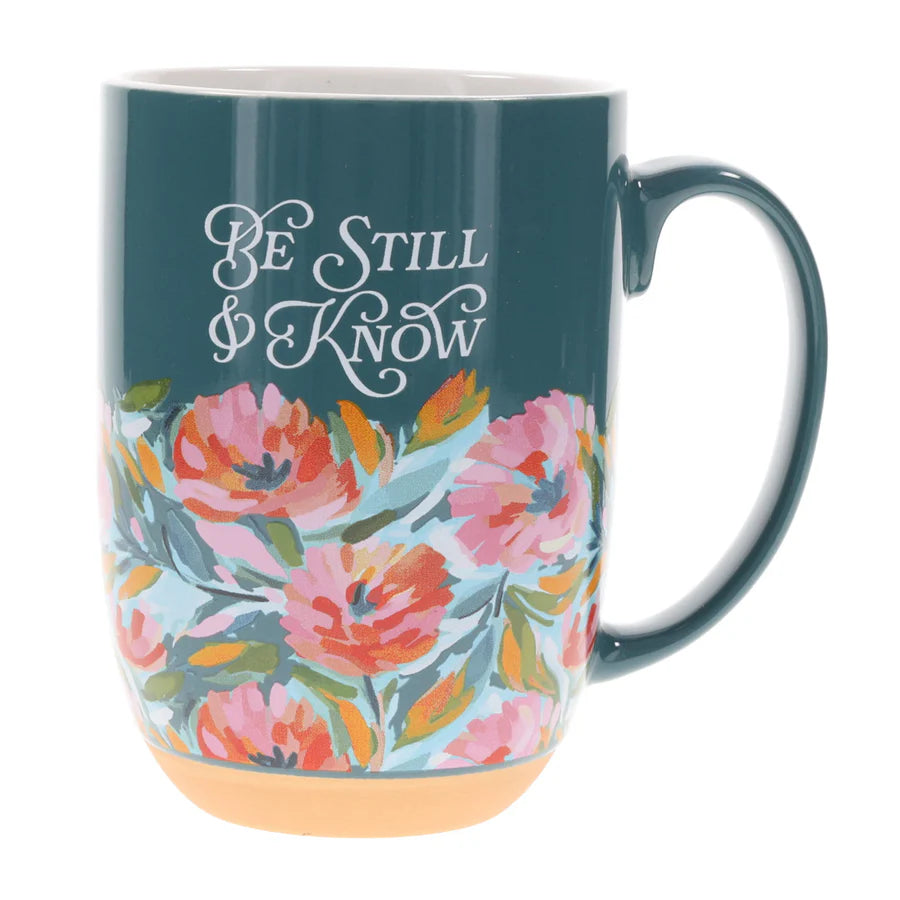 Be Still & Know - Floral Teal Green Ceramic Mug