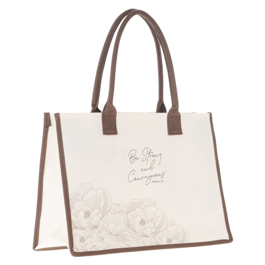 Be Strong and Courageous - Cream Cotton Canvas Tote Bag