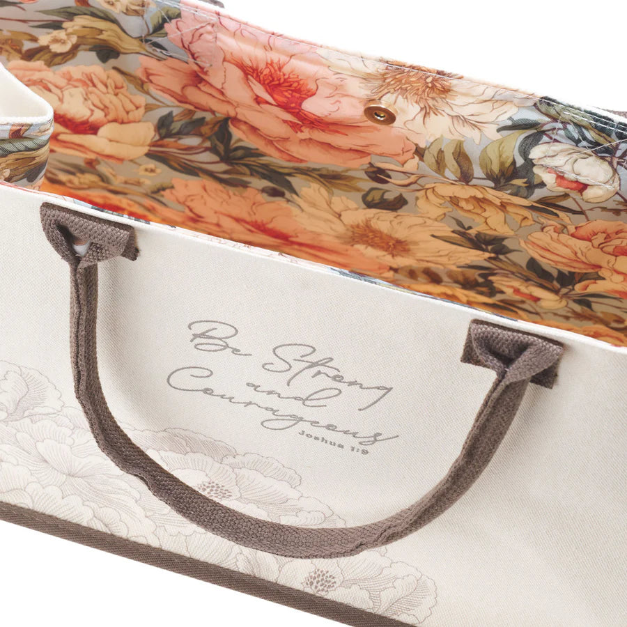 Be Strong and Courageous - Cream Cotton Canvas Tote Bag