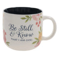 Be Still and Know That I Am God - White Ceramic Mug with Navy Interior