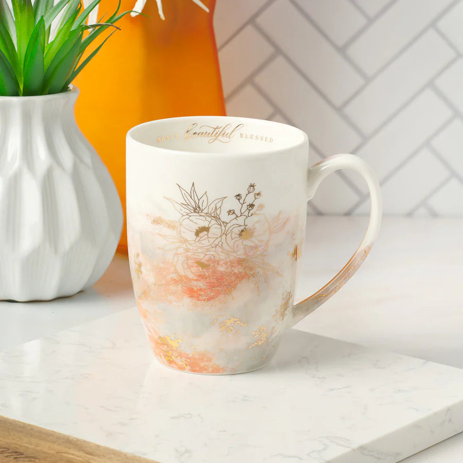 Brave Beautiful Blessed - Floral Ceramic Mug