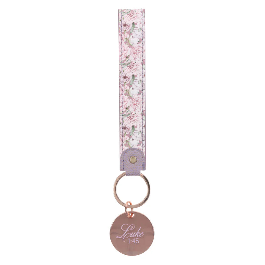 Blessed Is She Faux Leather Key Ring - Luke 1:4