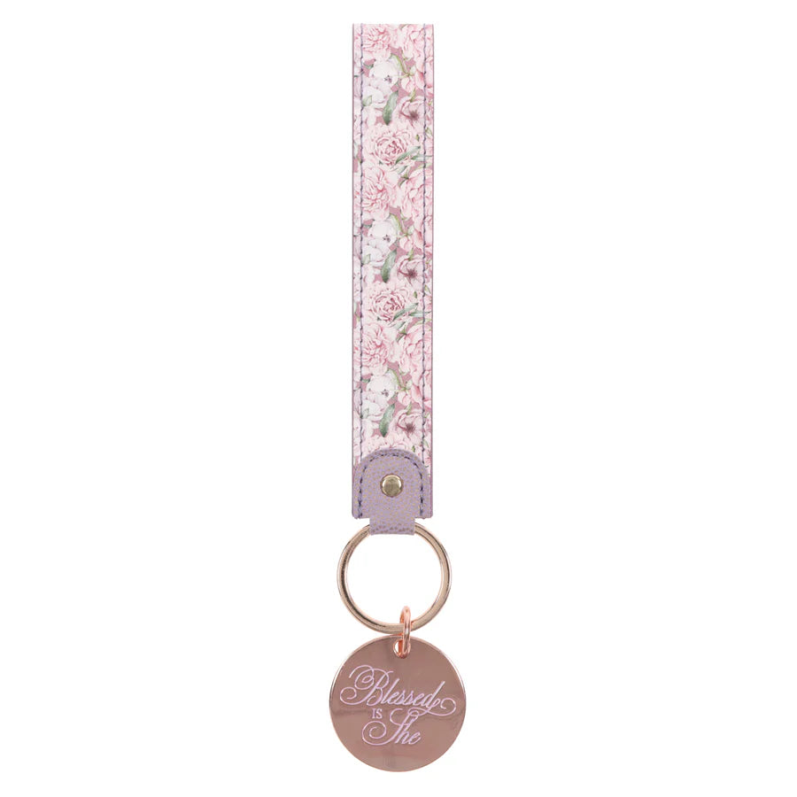 Blessed Is She Faux Leather Key Ring - Luke 1:4