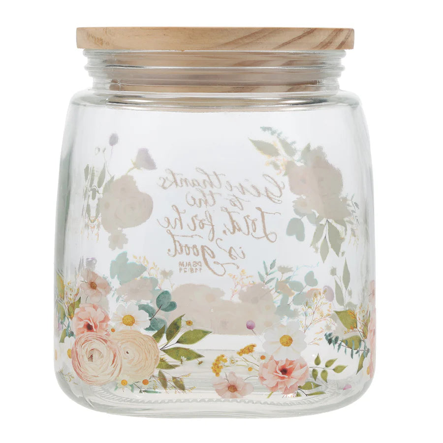 Give Thanks to the Lord, for He Is Good - Glass Jar with Bamboo Lid