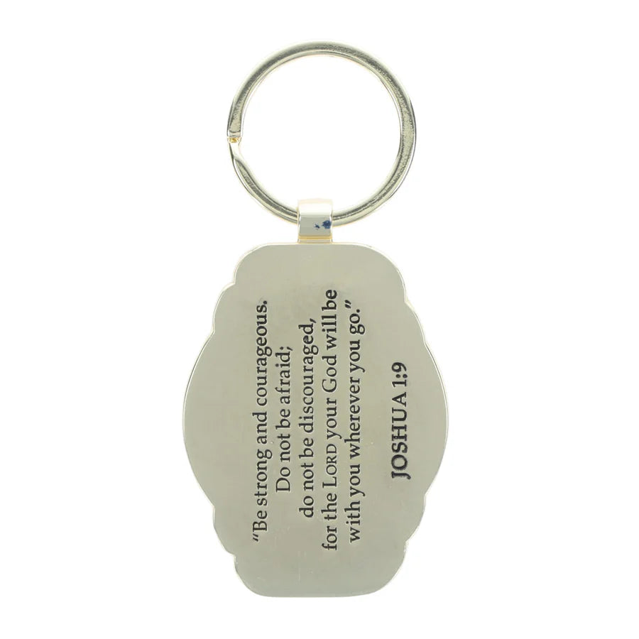 Be Strong and Courageous Navy Metal Key Ring
