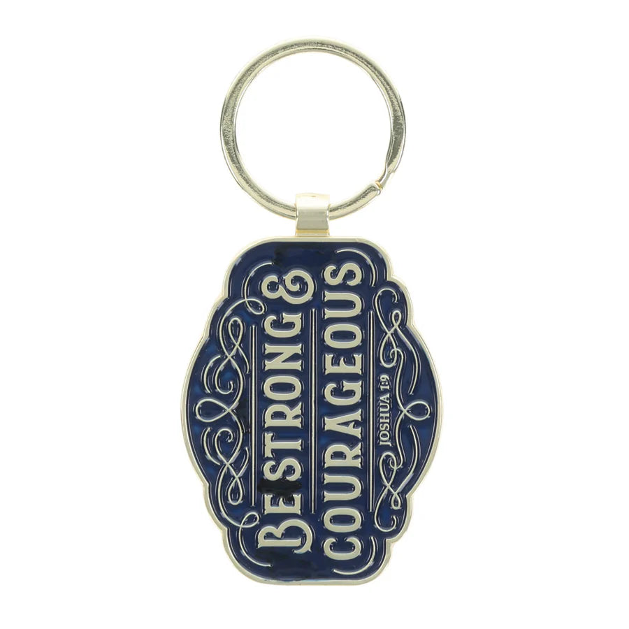 Be Strong and Courageous Navy Metal Key Ring