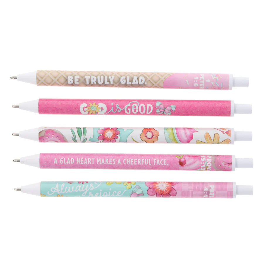 Joyful Girl - Five-Piece Retractable Ballpoint Pen Set with Blue Ink