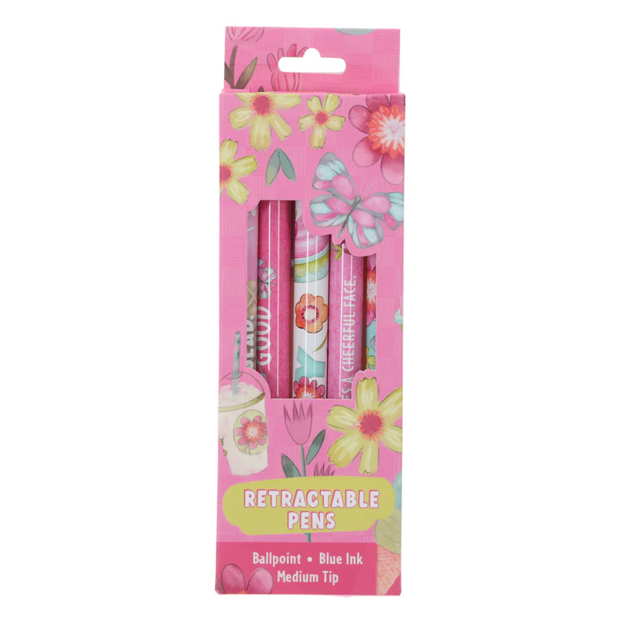Joyful Girl - Five-Piece Retractable Ballpoint Pen Set with Blue Ink