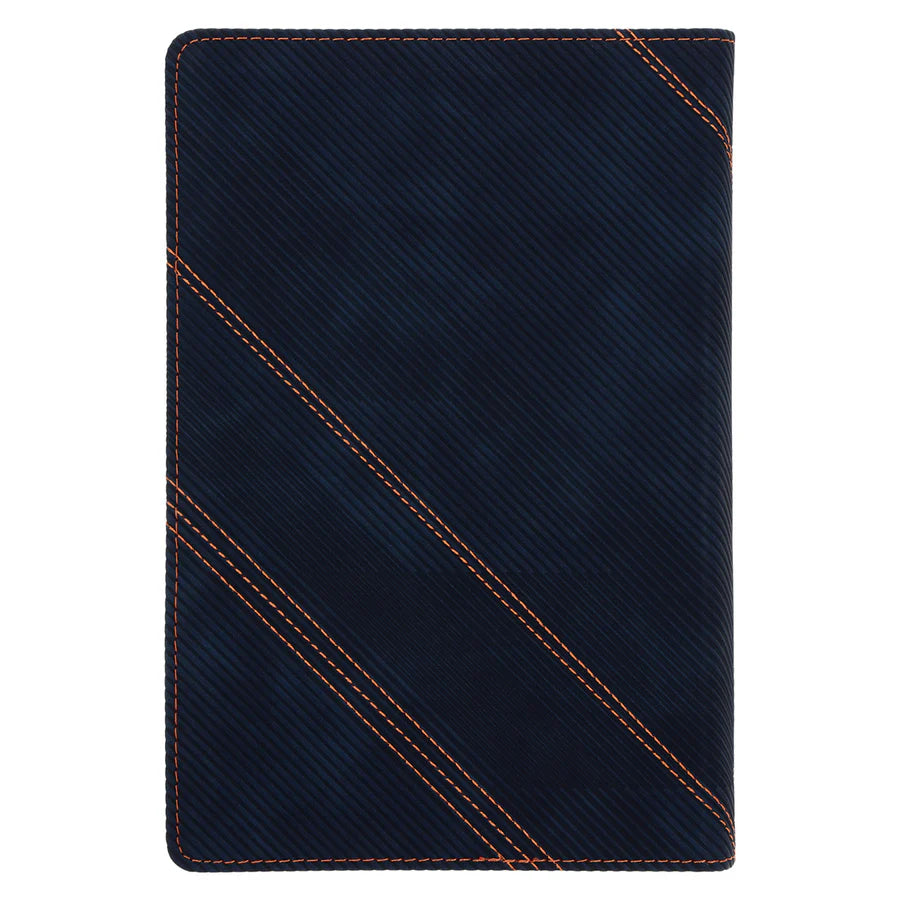 NLV Donkerblou en Oranje Kunsleer Standaard Bybel Met Duimgrepe