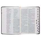 NLV Donkerblou en Oranje Kunsleer Standaard Bybel Met Duimgrepe