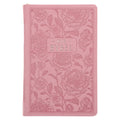NLV Pienk Blomme Kunsleer Standaard Bybel Met Ritssluiter en Duimgrepe