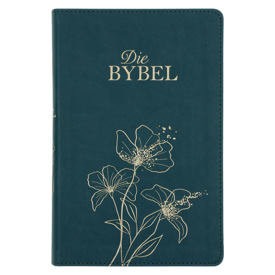 NLV Olyfgroen Met Goue Blomme Kunsleer Standaard Bybel Met Duimgrepe