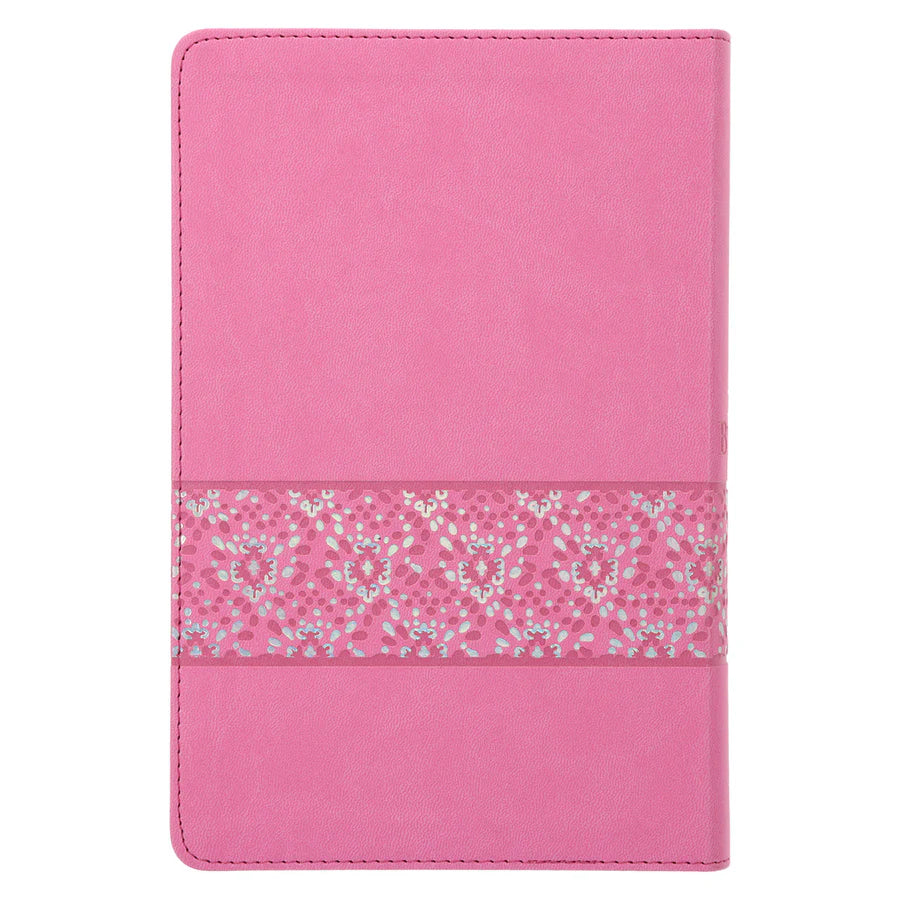 NLV Pienk Glinster Kunsleer Standaard Bybel Met Duimgrepe