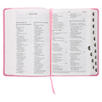 NLV Pienk Glinster Kunsleer Standaard Bybel Met Duimgrepe