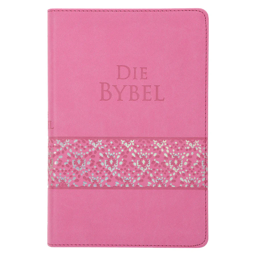NLV Pienk Glinster Kunsleer Standaard Bybel Met Duimgrepe