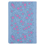 NLV Ligblou Met Pienk Blomme Kunsleer Standaard Bybel Met Duimgrepe