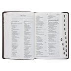 NLV Donkerbruin en Oranje Kunsleer Standaard Bybel Met Duimgrepe