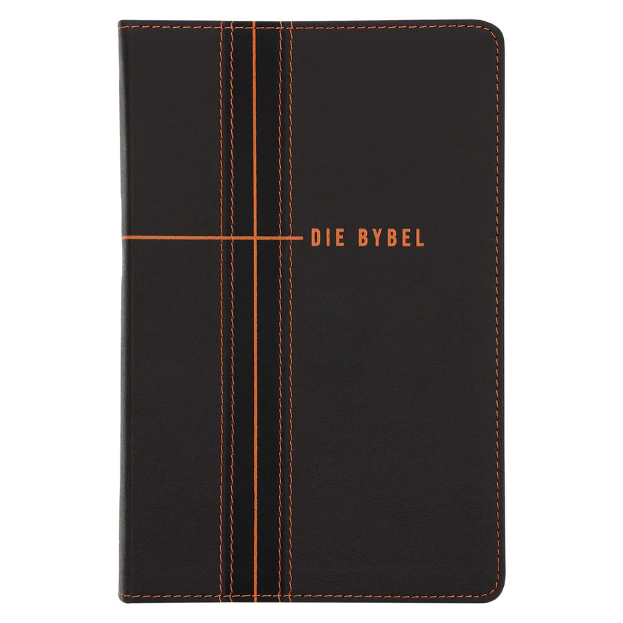 NLV Donkerbruin en Oranje Kunsleer Standaard Bybel Met Duimgrepe