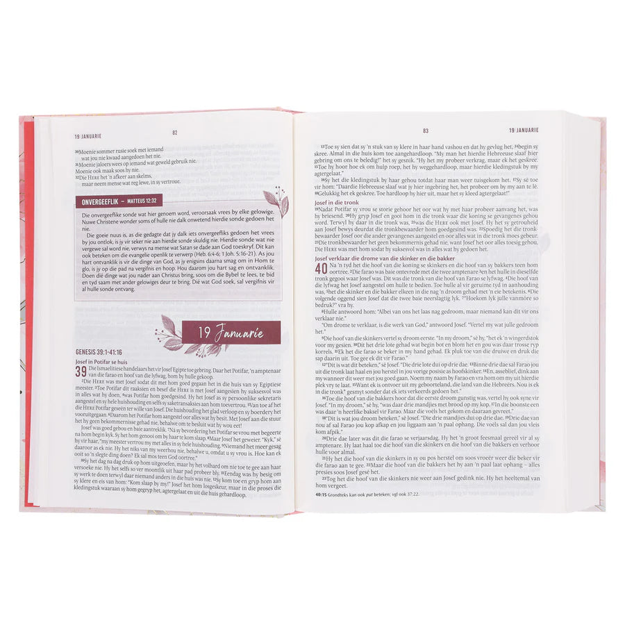 NLV Pienk Blomme Hardeband Stiltetydbybel vir Vroue