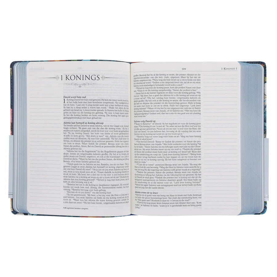 NLV Donkerblou Blomme Kunsleer Joernaal-Bybel