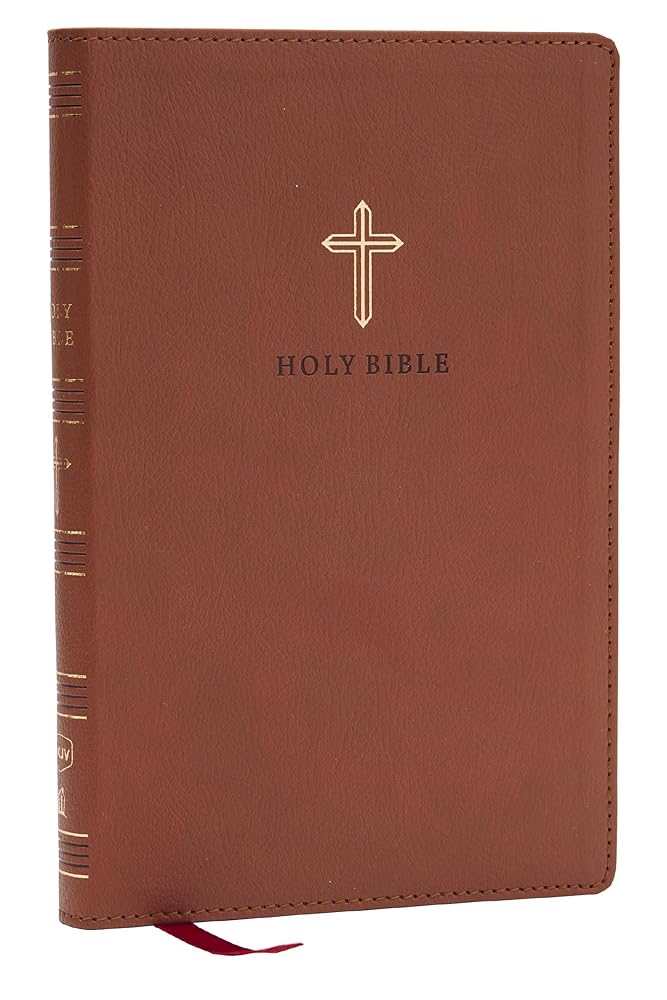 NKJV Holy Bible, Ultra Thinline, Brown Leathersoft, Red Letter, Comfort Print cover image