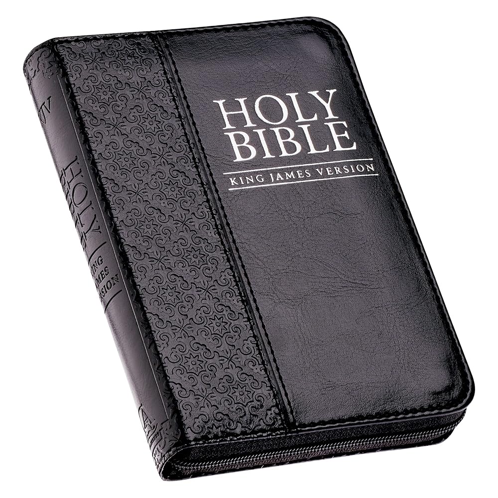 KJV Holy Bible, Mini Pocket Bible – Zippered Black Faux Leather Bible w/Ribbon Marker, King James Version (KJV Pocket Editions) cover image