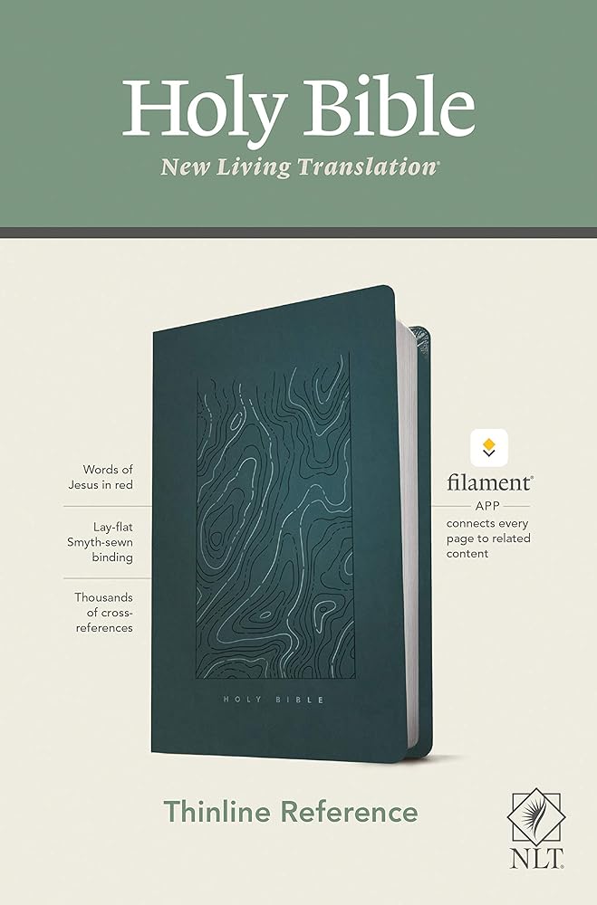 NLT Thinline Reference Bible, Filament Enabled (LeatherLike, Earthen Teal Blue, Red Letter): Includes Free Access to the Filament Bible App Delivering ... Notes, Devotionals, Worship Music, and Video cover image