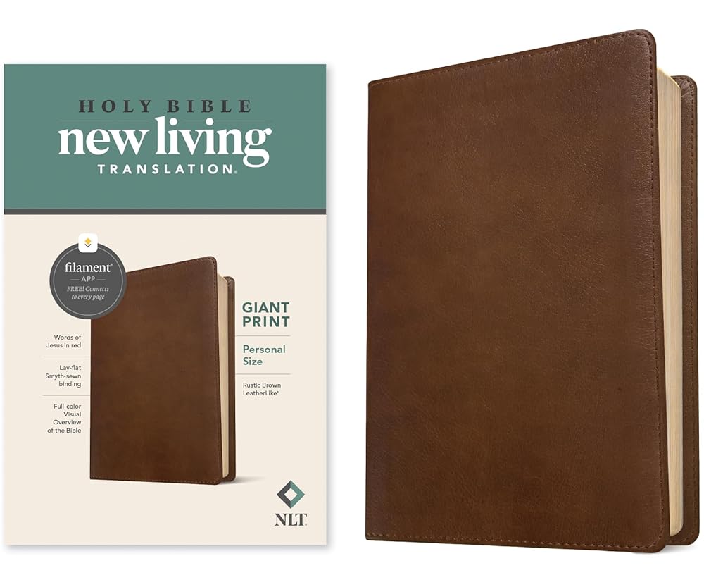 NLT Personal Size Giant Print Bible, Filament Enabled (LeatherLike, Rustic Brown, Red Letter): Includes Free Access to the Filament Bible App ... Notes, Devotionals, Worship Music, and Video cover image