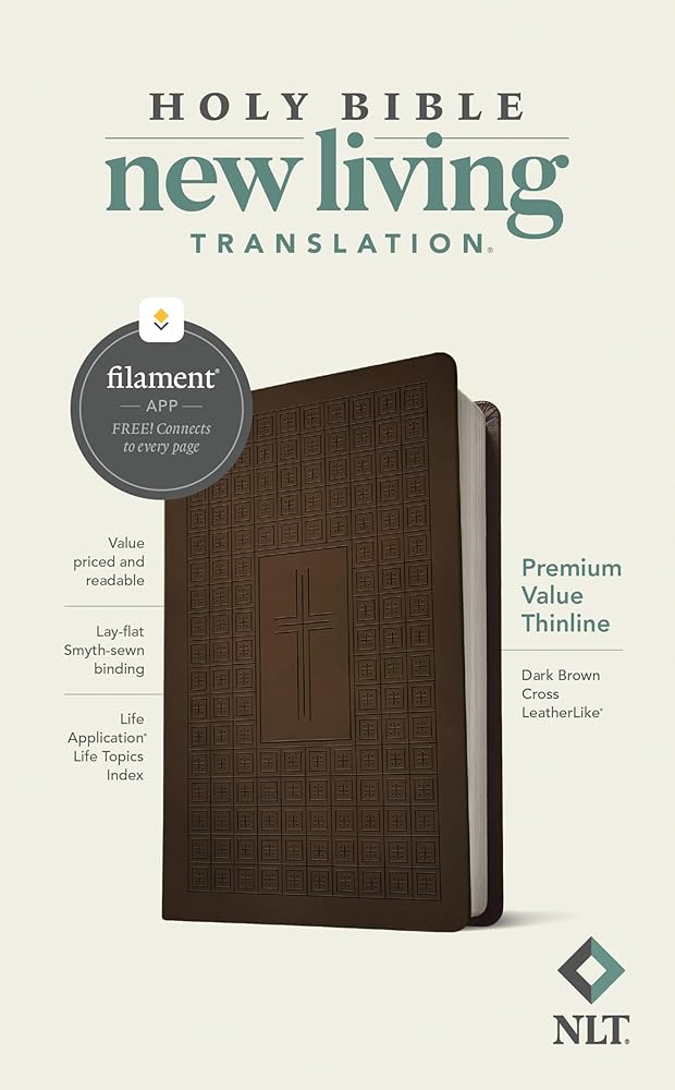 NLT Premium Value Thinline Bible, Filament Enabled (LeatherLike, Dark Brown Cross) cover image