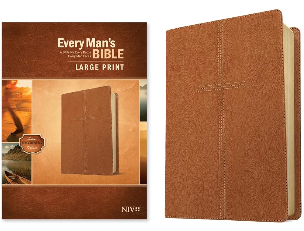 Every Man's Bible NIV, Large Print (LeatherLike, Cross Saddle Tan) cover image