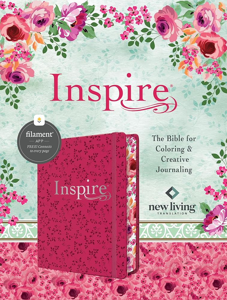 Inspire Bible NLT, Filament Enabled (Hardcover LeatherLike, Pink Peony): The Bible for Coloring & Creative Journaling cover image