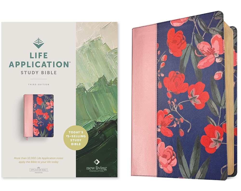 NLT Life Application Study Bible, Third Edition (LeatherLike, Pink Evening Bloom, Red Letter) cover image