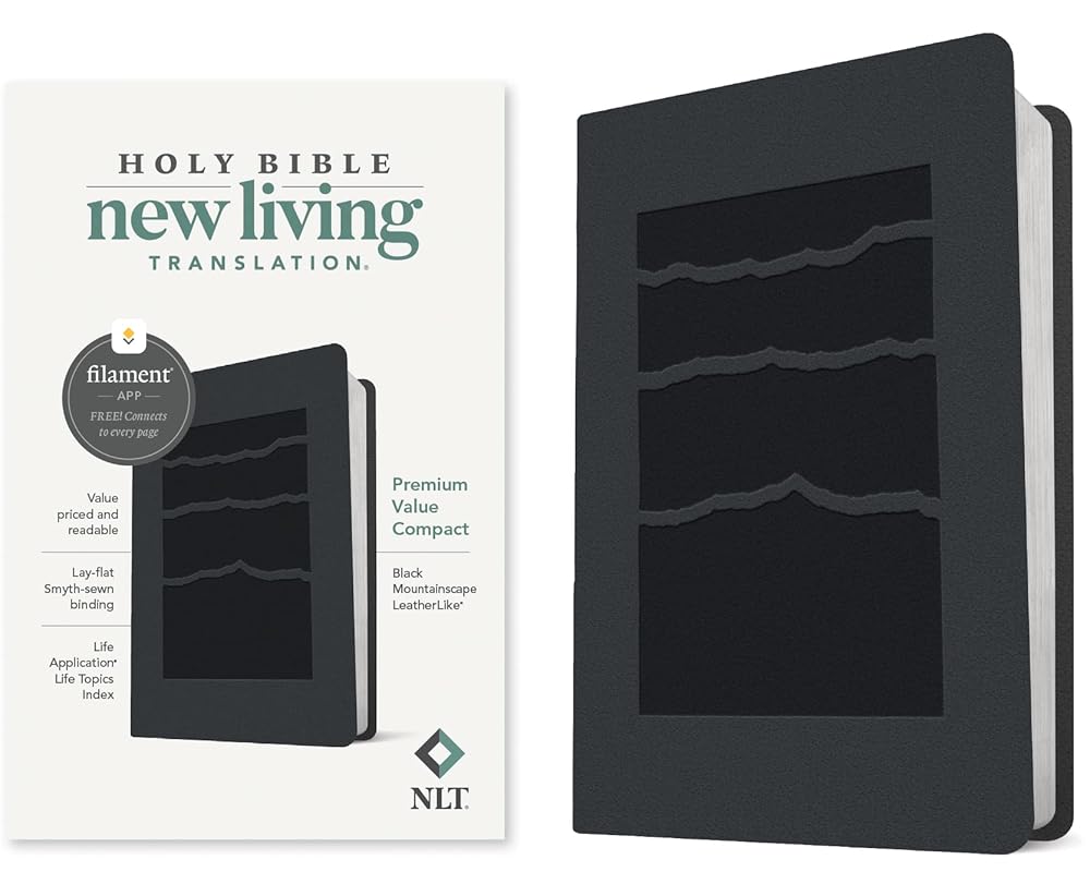 NLT Premium Value Compact Bible, Filament-Enabled Edition (LeatherLike, Black Mountainscape), 4.1 x 1.2 x 6.4 inches cover image
