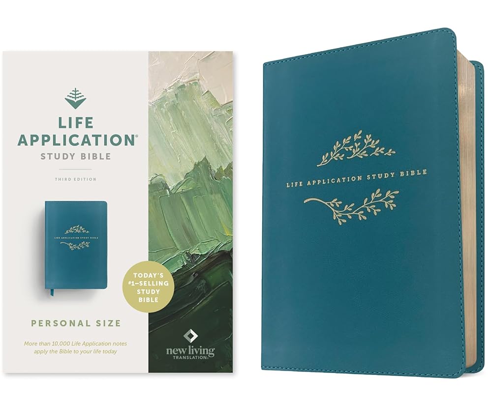 NLT Life Application Study Bible, Third Edition, Personal Size (LeatherLike, Teal Blue, Red Letter) cover image
