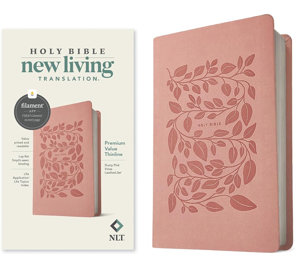 NLT Premium Value Thinline Bible, Filament Enabled (LeatherLike, Dusty Pink Vines) cover image