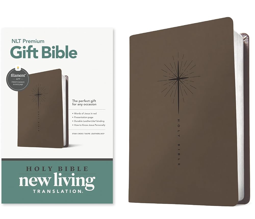 Premium Gift Bible NLT, Filament Enabled (LeatherLike, Star Cross Taupe, Red Letter) cover image