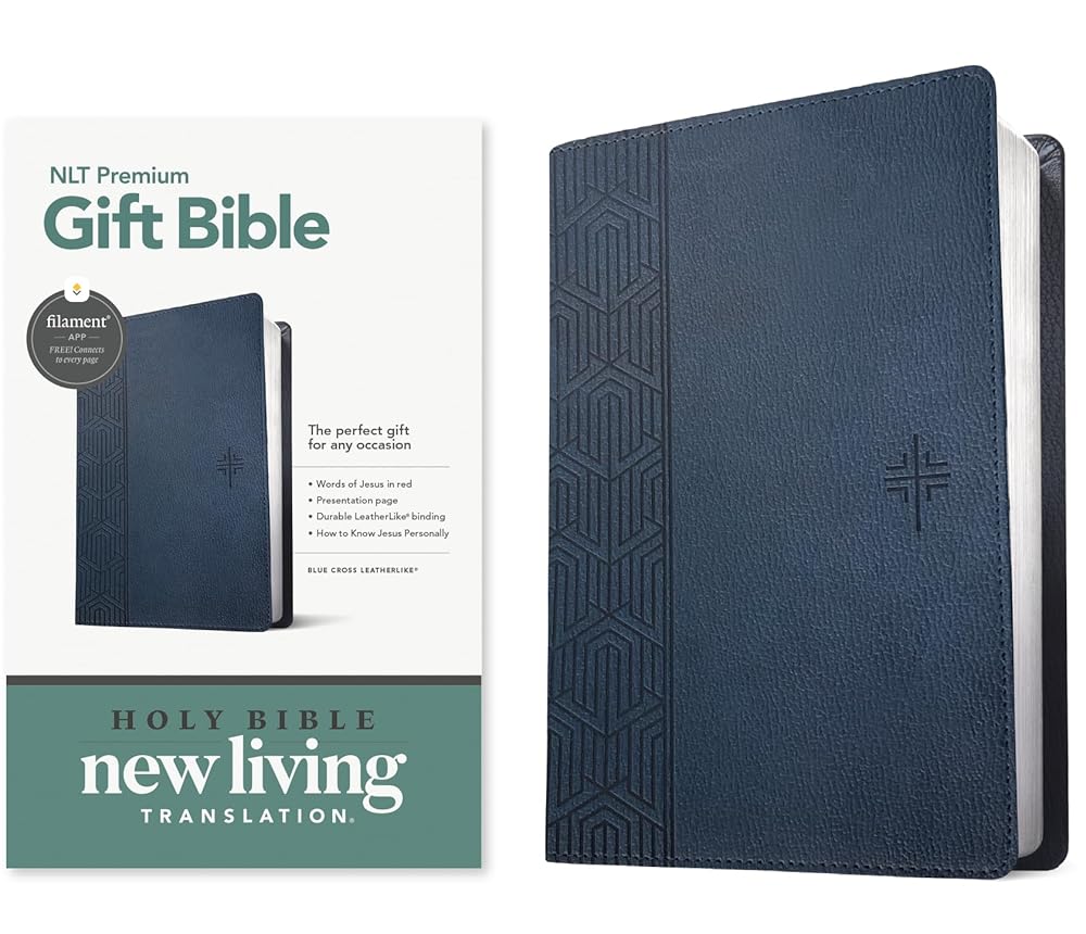 Premium Gift Bible NLT, Filament Enabled (LeatherLike, Blue Cross, Red Letter) cover image