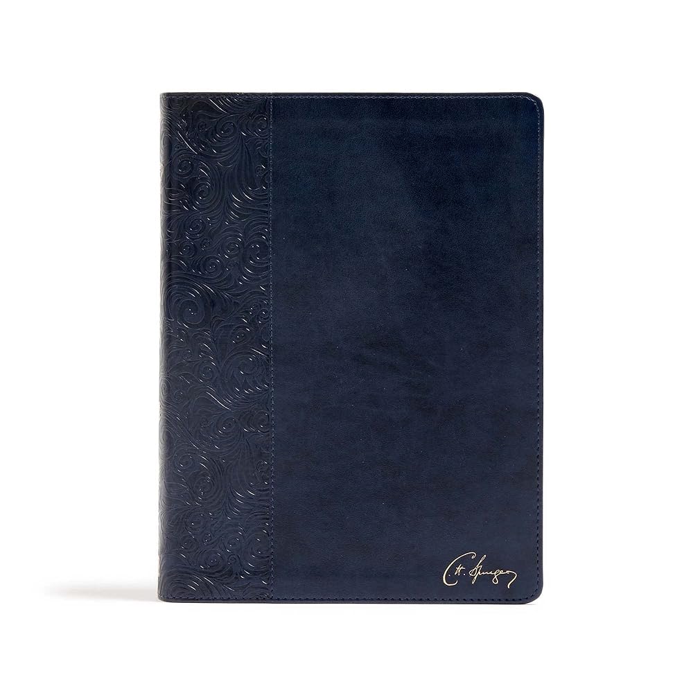 CSB Spurgeon Study Bible, Navy LeatherTouch, Black Letter, Study Notes and Commentary, Quotes, Sermons Outlines, Easy-to-Read Bible Serif Type cover image