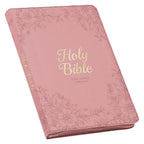 KJV Pink Floral Faux Leather Flexcover Deluxe Gift Bible With Zip