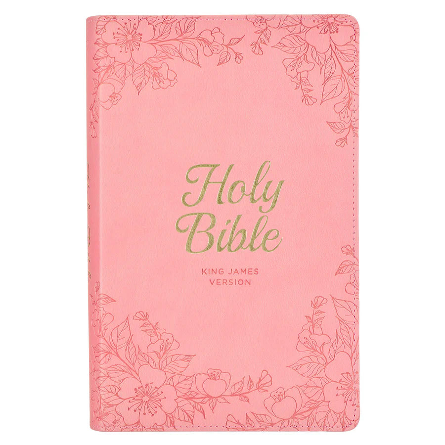 KJV Pink Floral Faux Leather Flexcover Deluxe Gift Bible With Zip
