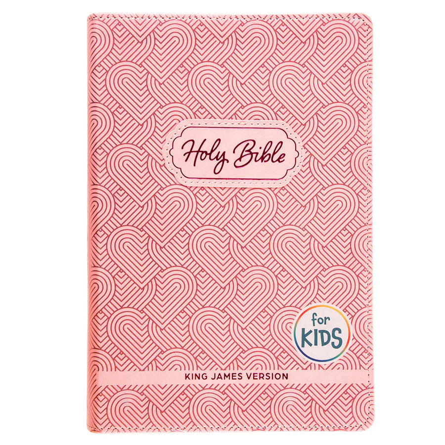 KJV Pink Hearts Faux Leather Flexcover Kids Bible Large Print