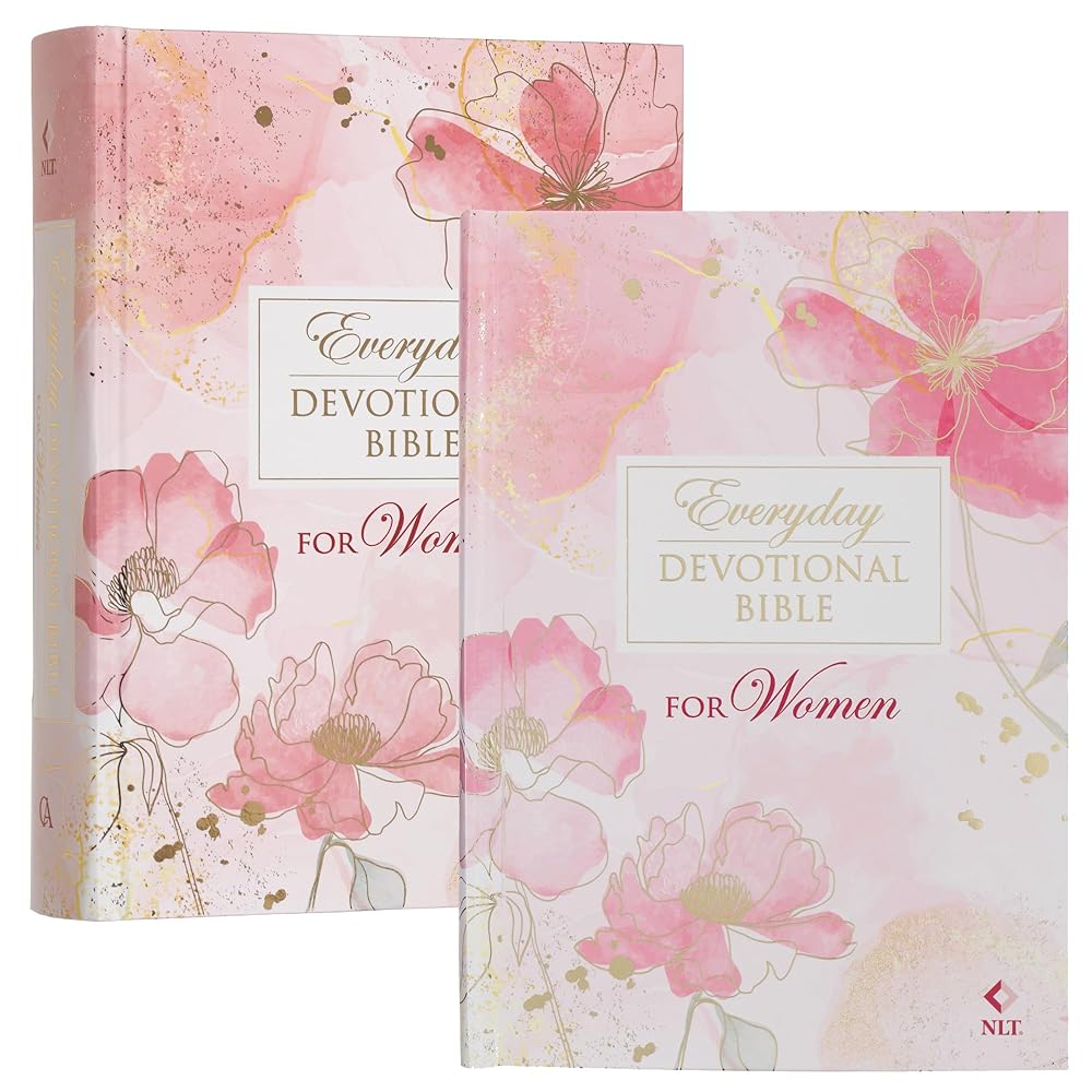 NLT Holy Bible Everyday Devotional Bible for Women New Living Translation, Pink Printed Floral, Flexible Daily Bible Reading Plan Options (NLT Womens Devo Editions) cover image