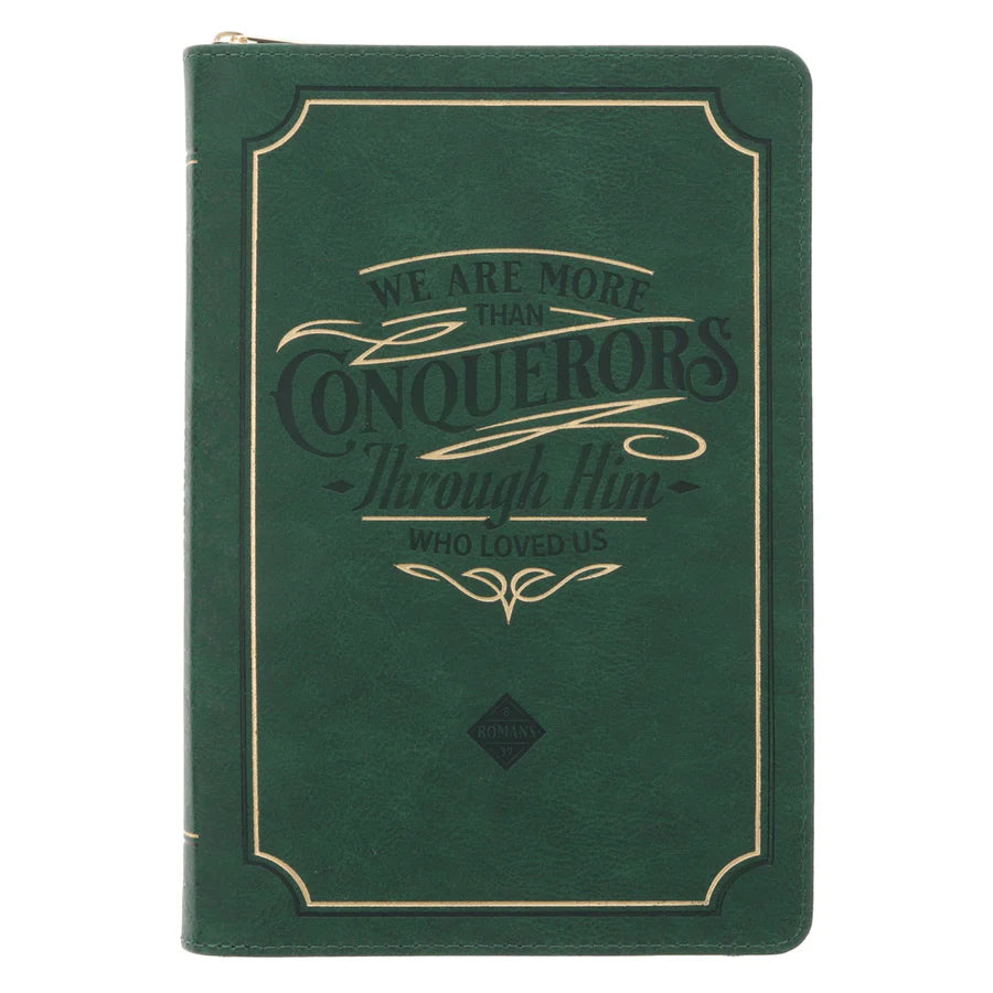 We Are More than Conquerors Through Him Who Loved Us - Faux Leather Journal with Zipped Closure