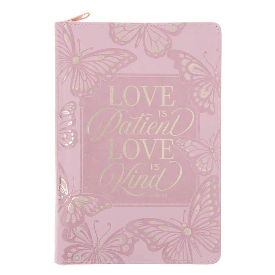 Love Is Patient Love Is Kind - Faux Leather Journal with Zipped Closure
