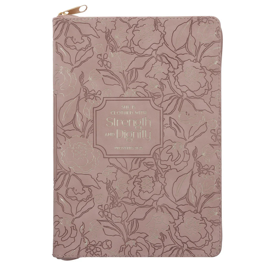 She Is Clothed with Strength and Dignity - Faux Leather Journal with Zipped Closure