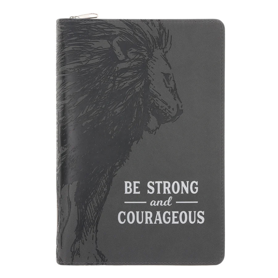 Be Strong and Courageous - Faux Leather Journal with Zipped Closure