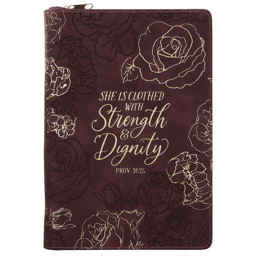 She Is Clothed with Strength and Dignity - Faux Leather Journal with Zipped Closure