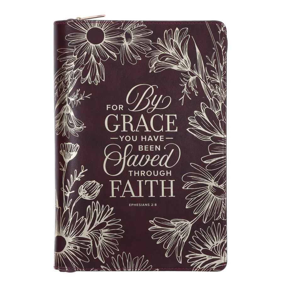For by Grace You Have Been Saved Through Faith - Faux Leather Journal with Zipped Closure