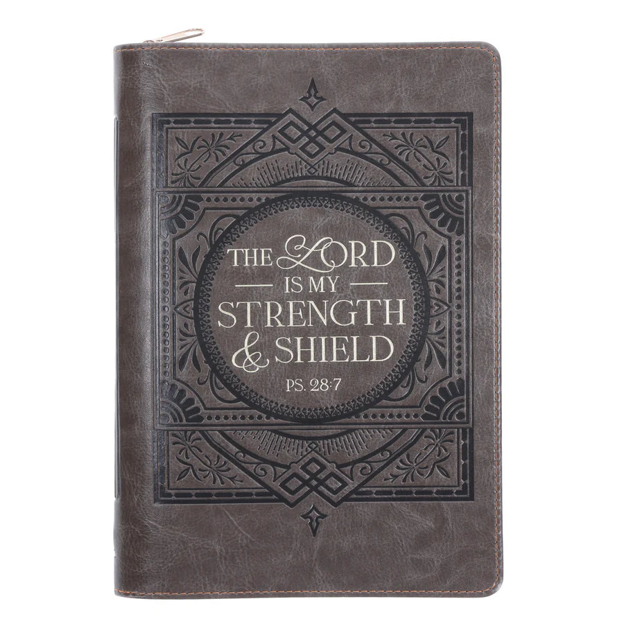 The Lord Is My Strength and Shield - Faux Leather Journal with Zipped Closure